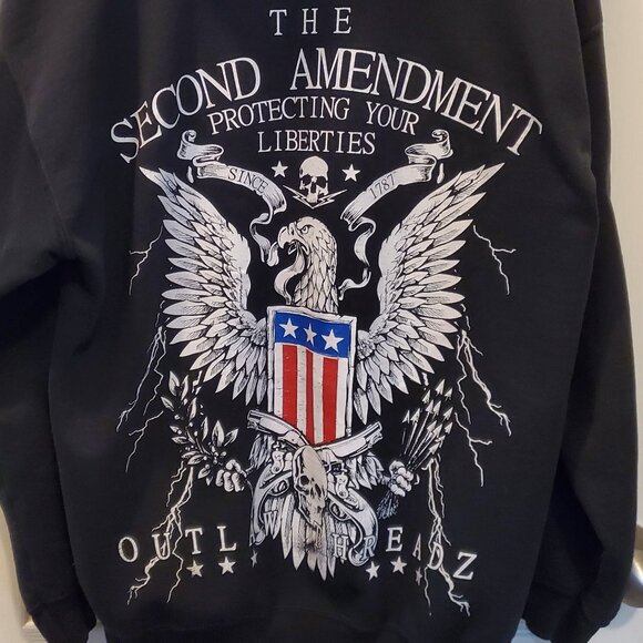 RARE Outlaw Threadz  Second Amendment Eagle Skull Graphic Zip Up Hoodie XL - Picture 1 of 6